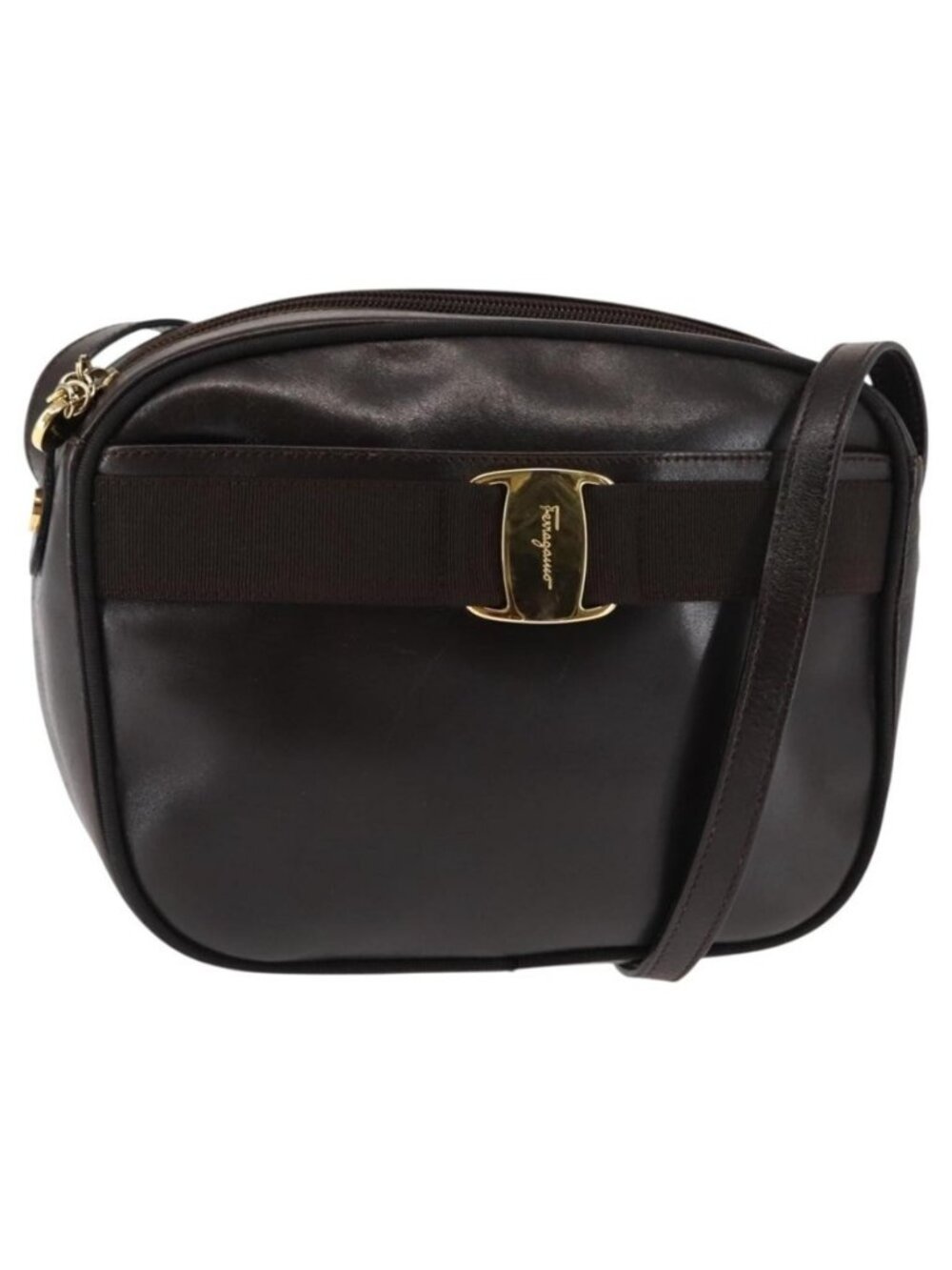 Authentic Salvatore Ferragamo Vala Shoulder Bag Leather Brown